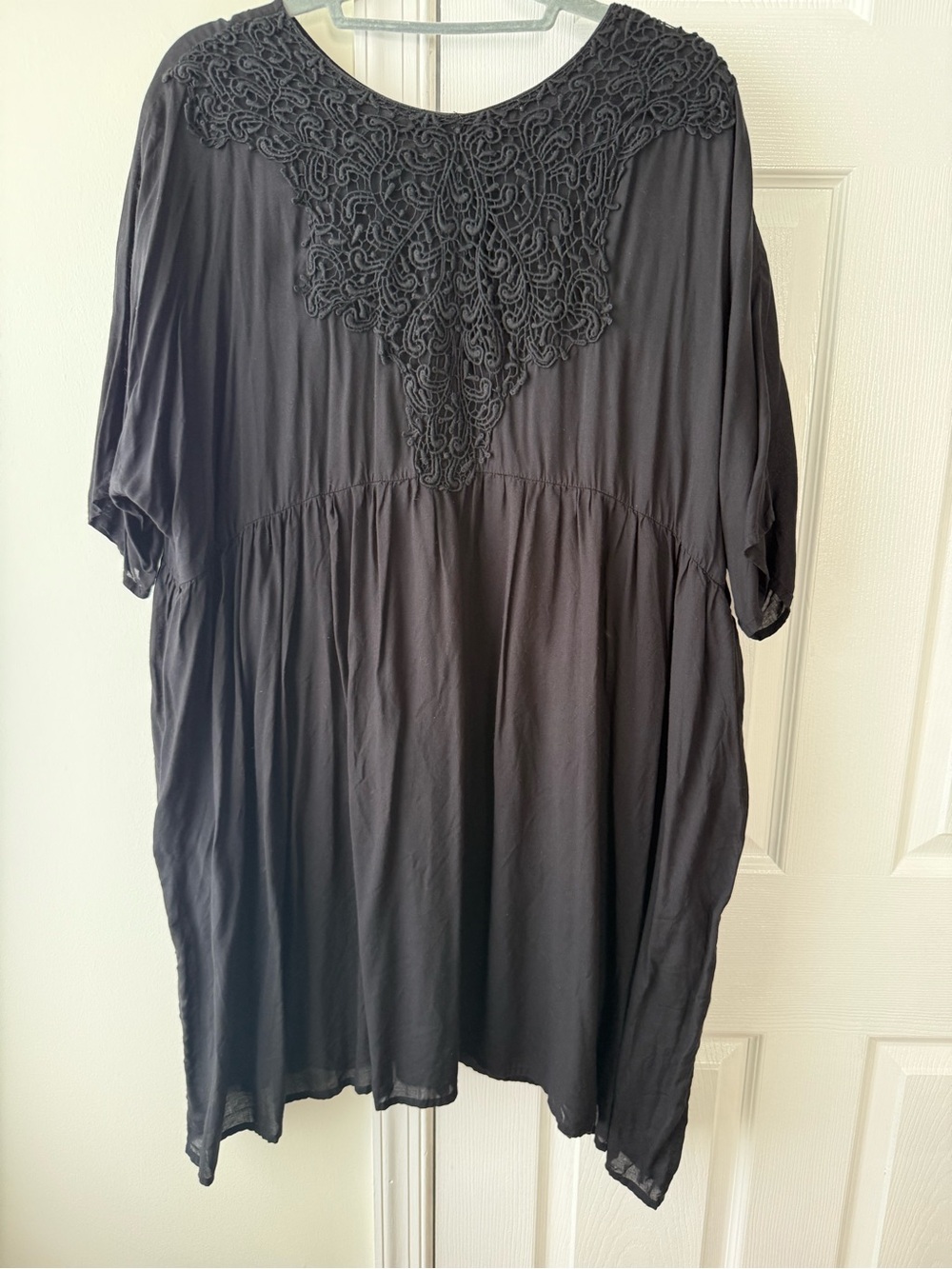 Ganni black dress with lace detailing on the neckline Size L